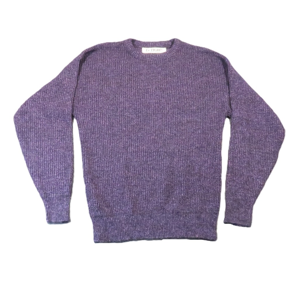 Le Tigre Vintage Knit Sweater L Purple Crewneck Pullover Retro USA Preppy 80s